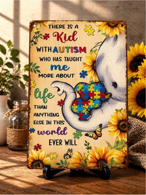 Autism Awareness Metal Sign 8x12 Elephant Puzzle Inspirational Wall Decor